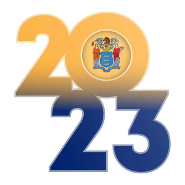 İçinde New Jersey bayrağı olan 2023 afişi. Vektör illüstrasyonu.