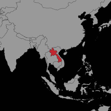 Dünya haritasında Laos bayrağı olan pin haritası. Vektör illüstrasyonu.