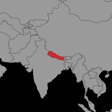 Dünya haritasında Nepal bayrağı olan iğne haritası. Vektör illüstrasyonu.