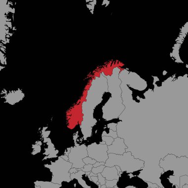 Dünya haritasında Norveç bayrağı olan iğne haritası. Vektör illüstrasyonu.