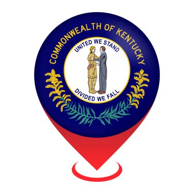 Kentucky bayrağı taşıyan harita işaretleyici. Vektör illüstrasyonu.