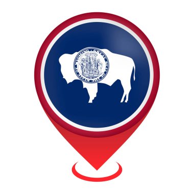 Wyoming bayrağı taşıyan harita işaretleyici. Vektör illüstrasyonu.