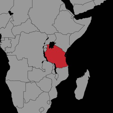 Dünya haritasında Tanzanya bayrağı olan pin haritası. Vektör illüstrasyonu.