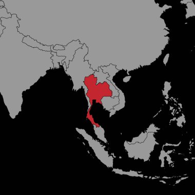 Dünya haritasında Tayland bayrağı olan pin haritası. Vektör illüstrasyonu.