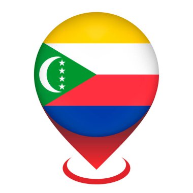 Ülke Komoroları ile harita işaretleyici. Komoros bayrağı. Vektör illüstrasyonu.