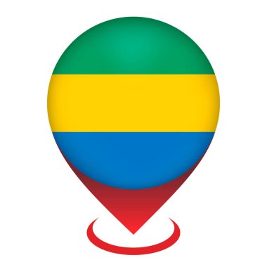 Gabon 'la harita işaretleyicisi. Gabon bayrağı. Vektör illüstrasyonu.