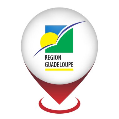 Guadeloupe haritalı işaretçi. Guadeloupe bayrağı. Vektör illüstrasyonu.