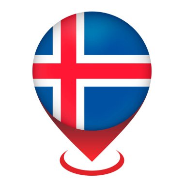 İzlanda ile harita işaretleyicisi. İzlanda bayrağı. Vektör illüstrasyonu.