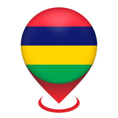 Mauritius ülkesiyle harita işaretleyicisi. Mauritius bayrağı. Vektör illüstrasyonu.