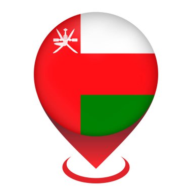 Umman ile harita işaretleyicisi. Umman bayrağı. Vektör illüstrasyonu.