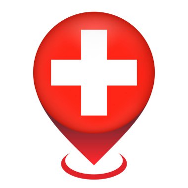 İsviçre 'li harita işaretleyici. İsviçre bayrağı. Vektör illüstrasyonu.