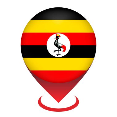 Uganda ülkesiyle harita işaretleyici. Uganda bayrağı. Vektör illüstrasyonu.