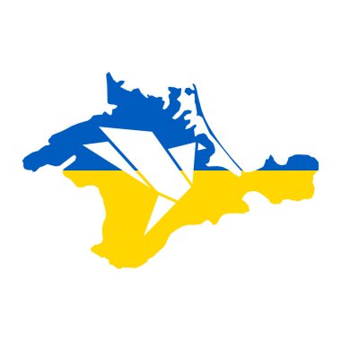 Crimean peninsula in the colors of the Ukrainian flag and dove of peace. Vector Illustration.
