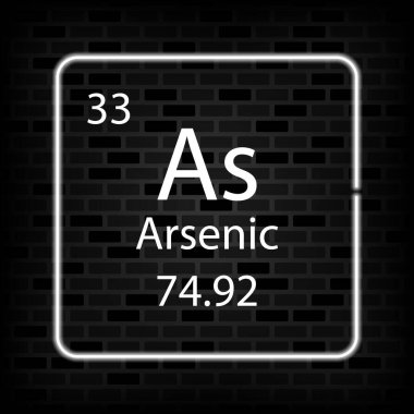 Arsenic neon symbol. Chemical element of the periodic table. Vector illustration.