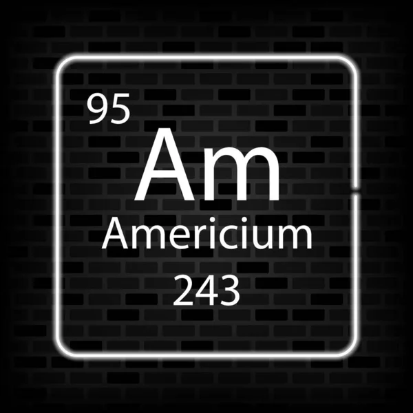 Americium Neon Symbol Chemical Element Periodic Table Vector Illustration — Stok Vektör