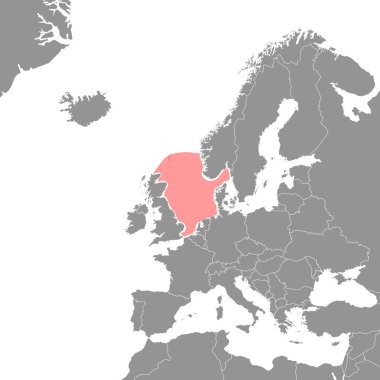 North Sea on the world map. Vector illustration.