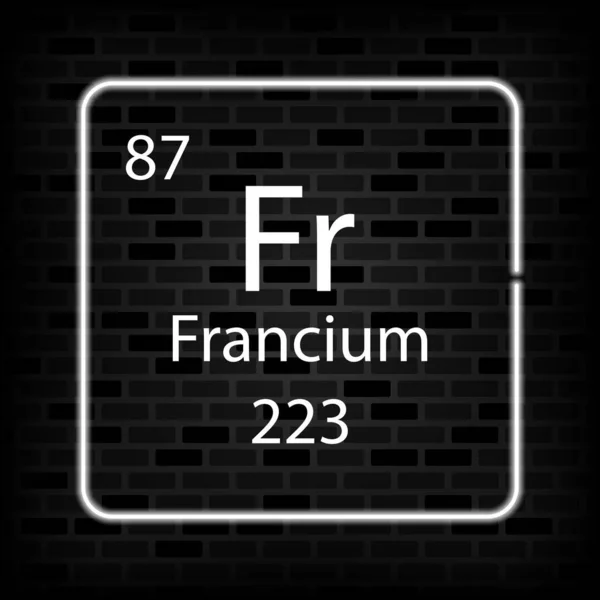Fransiyum Neon Sembolü Periyodik Tablonun Kimyasal Elementi Vektör Illüstrasyonu — Stok Vektör