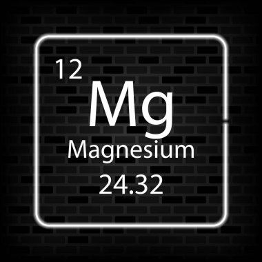 Magnezyum neon sembolü. Periyodik tablonun kimyasal elementi. Vektör illüstrasyonu.