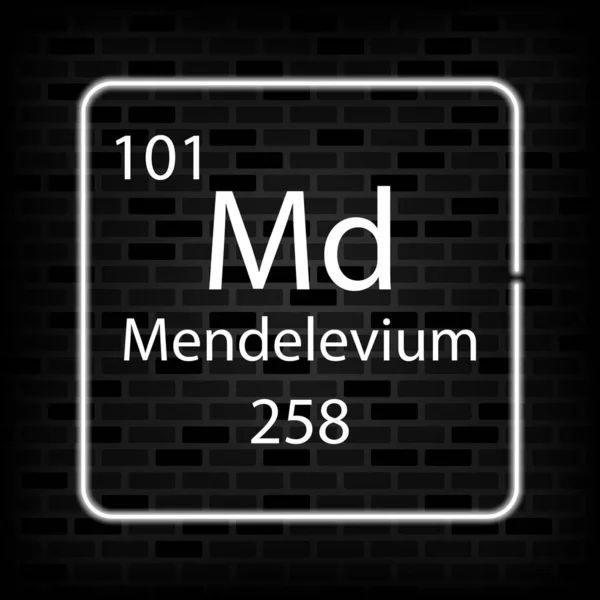 Mendelevium Neon Symbol Chemický Prvek Periodické Tabulky Vektorová Ilustrace — Stockový vektor