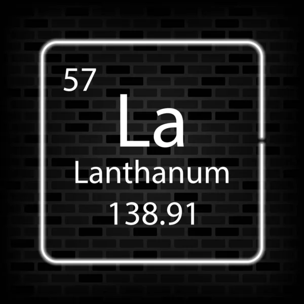 Lanthanum Neon Symbool Chemisch Element Van Het Periodiek Systeem Vectorillustratie — Stockvector