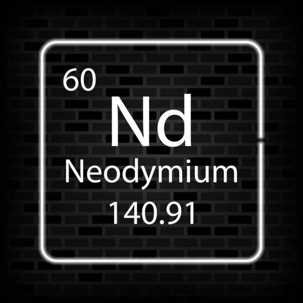 Neodymium Neon Symbool Chemisch Element Van Het Periodiek Systeem Vectorillustratie — Stockvector