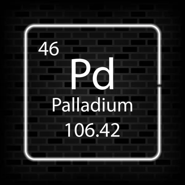 Palladium Neon Symbool Chemisch Element Van Het Periodiek Systeem Vectorillustratie — Stockvector
