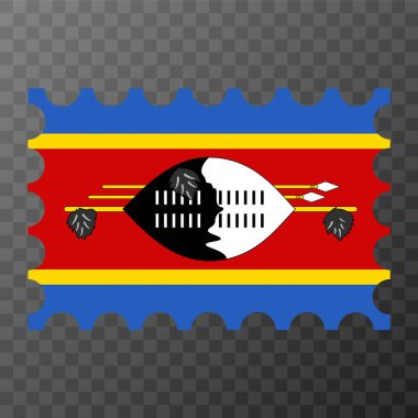 Üzerinde Eswatini bayrağı olan posta pulu. Vektör illüstrasyonu.