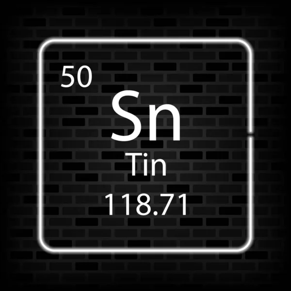 Tin Neon Symbool Chemisch Element Van Het Periodiek Systeem Vectorillustratie — Stockvector