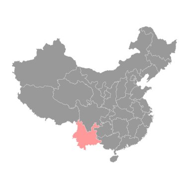 Yunnan eyalet haritası, Çin idari bölümleri. Vektör illüstrasyonu.