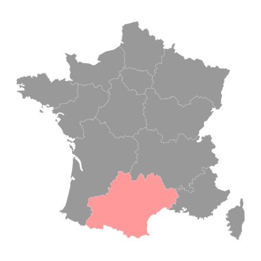 Occitanie Haritası. Fransa Bölgesi. Vektör illüstrasyonu.