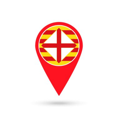 İspanya 'nın Barselona eyaletleri, Barselona bayrağıyla işaretçi. Vektör illüstrasyonu.