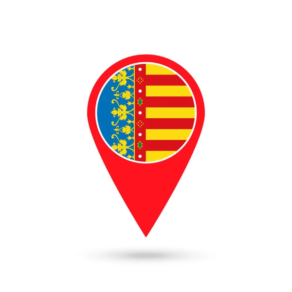 Ponteiro Mapa Com Bandeira Comunidade Valenciana Comunidade Autónoma Espanha Ilustração —  Vetores de Stock