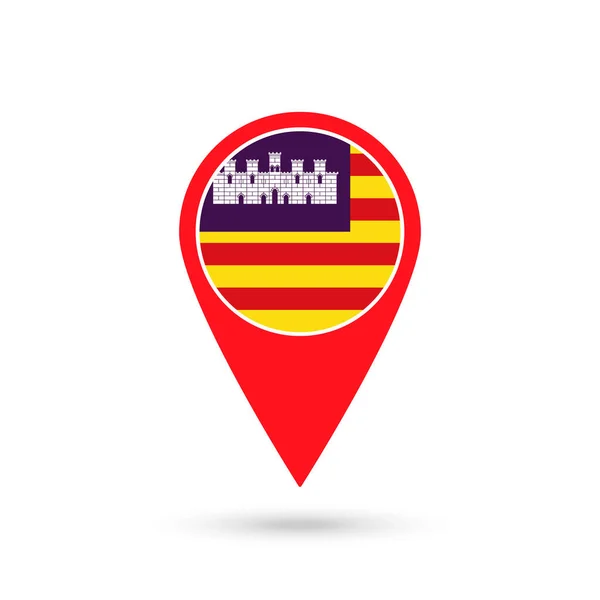 Puntero Mapa Con Bandera Baleares Comunidad Autónoma España Ilustración Vectorial — Archivo Imágenes Vectoriales