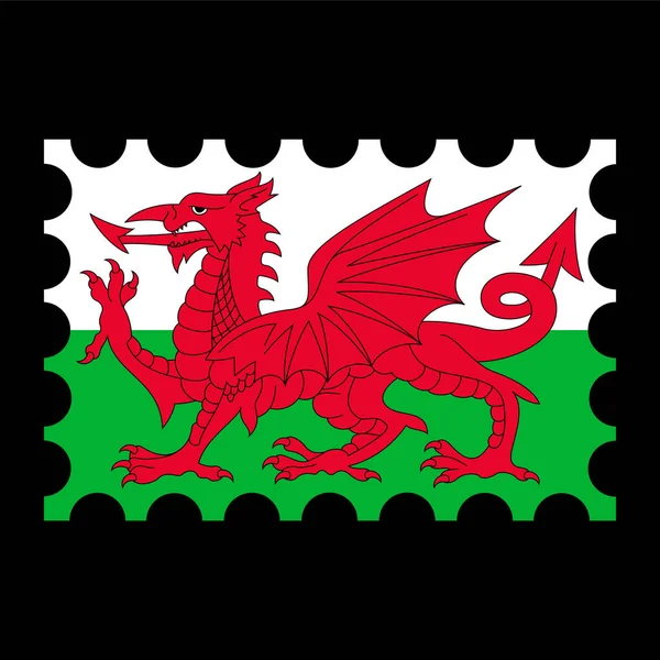 Poststämpel Med Wales Flagga Vektorillustration — Stock vektor