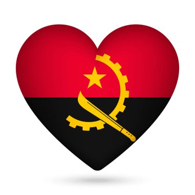 Angola bayrağı kalp şeklinde. Vektör illüstrasyonu.