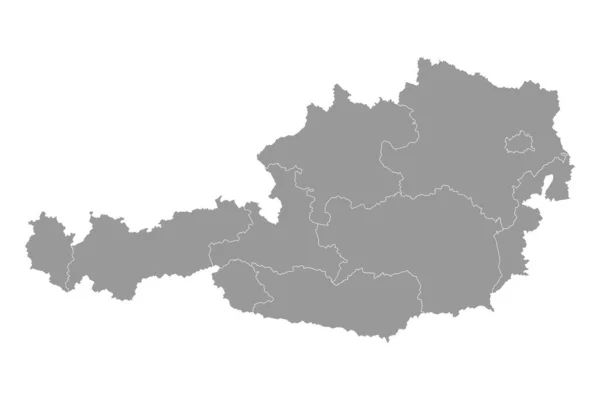 奥地利与各州的灰色地图 矢量说明 — 图库矢量图片