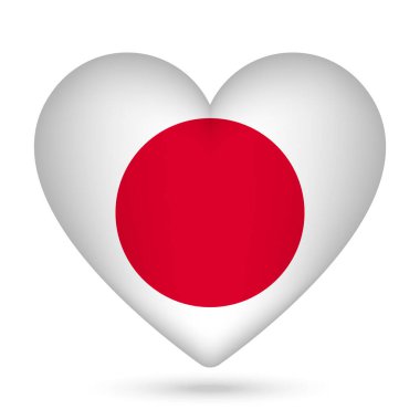 Kalp şeklinde Japonya bayrağı. Vektör illüstrasyonu.