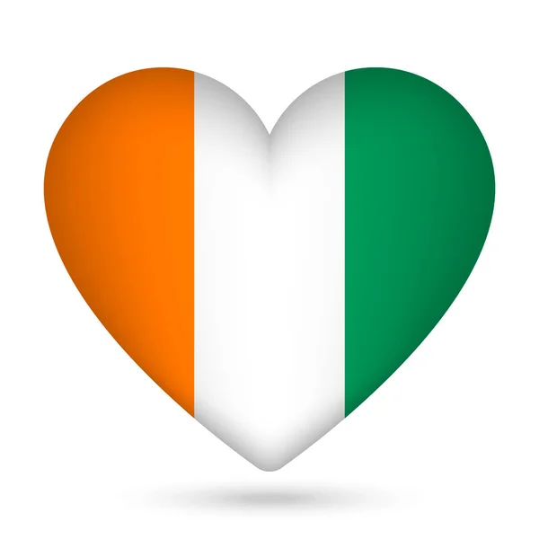 Elfenbenskustens Flagga Hjärtform Vektorillustration — Stock vektor