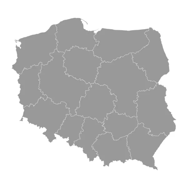 Polska Szara Mapa Prowincjami Ilustracja Wektora — Wektor stockowy