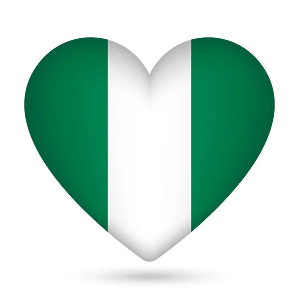 Kalp Şeklinde Nijerya Bayrağı Vektör Illüstrasyonu — Stok Vektör