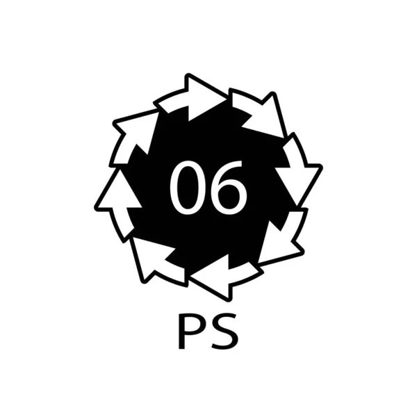 Symbol Kódu Recyklace Ps06 Značka Vektorového Polystyrenu Recyklace Plastů — Stockový vektor