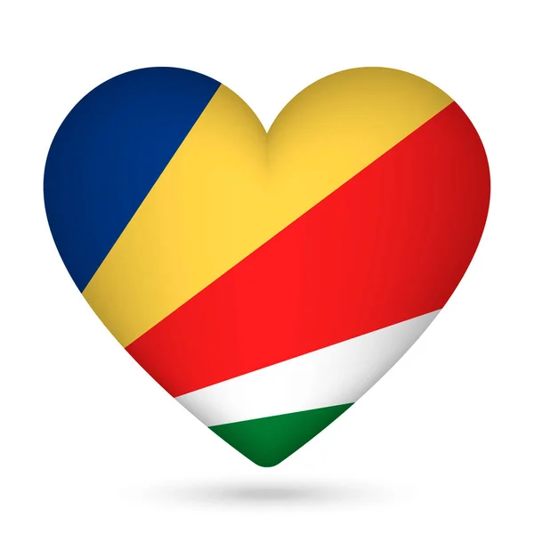 塞舌尔国旗在心脏形状 矢量插图 — 图库矢量图片