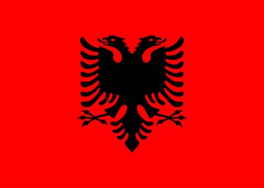 Arnavutluk bayrağı, resmi renkler ve oran. Vektör illüstrasyonu.
