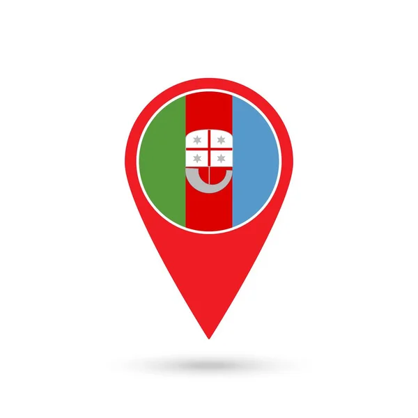 Pointeur Carte Avec Drapeau Ligurien Région Italie Illustration Vectorielle — Image vectorielle
