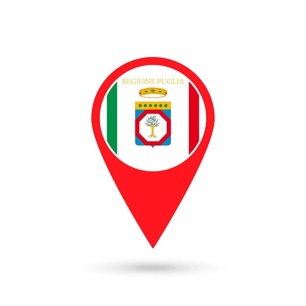 Pointeur Carte Avec Drapeau Des Pouilles Région Italie Illustration Vectorielle — Image vectorielle