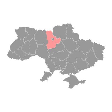 Kyiv oblast haritası, Ukrayna vilayeti. Vektör illüstrasyonu.