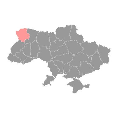 Volyn oblast haritası, Ukrayna vilayeti. Vektör illüstrasyonu.