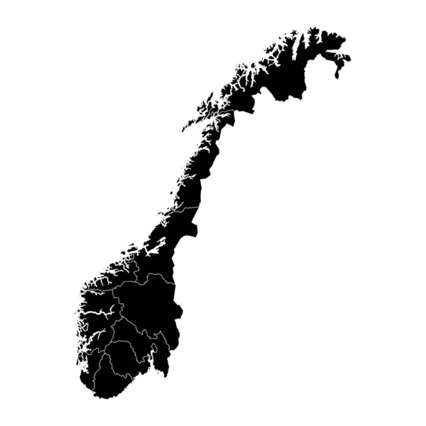 Карта Норвегии Округом Векторная Иллюстрация — стоковый вектор