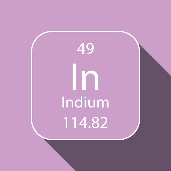 Símbolo Indio Con Diseño Sombra Larga Elemento Químico Tabla Periódica — Vector de stock