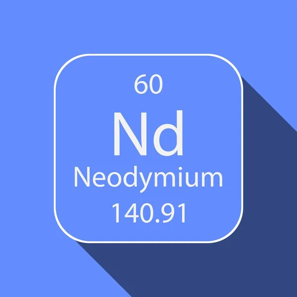 Símbolo Neodimio Con Diseño Sombra Larga Elemento Químico Tabla Periódica — Vector de stock